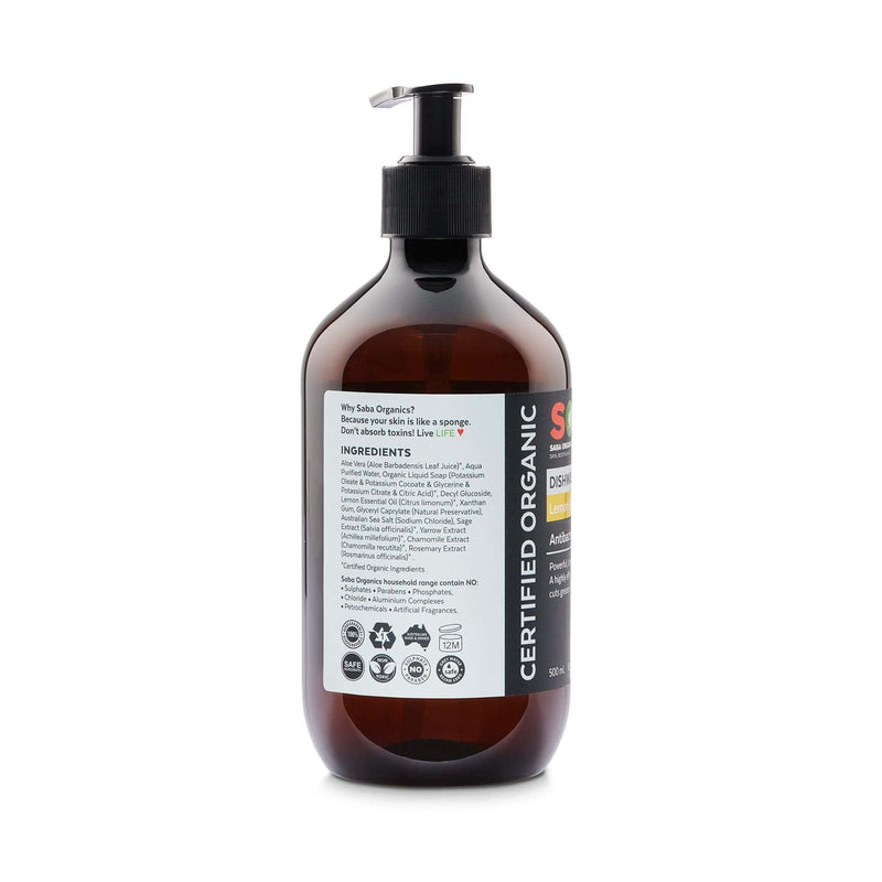 Saba Organics Dishwashing Liquid - Lemon Blast 500ml 